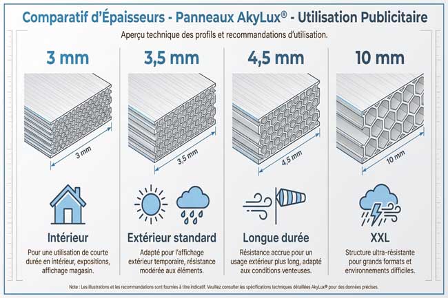 Panneau publicitaire AkyLux® : quelle épaisseur choisir Panneau publicitaire AkyLux® : quelle épaisseur choisir