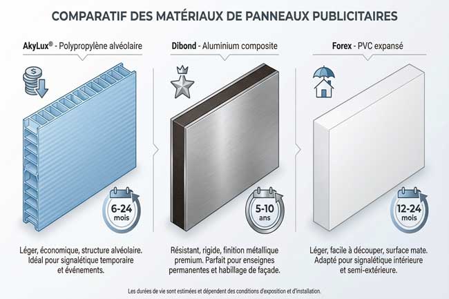 Support de panneau publicitaire : AkyLux®, Dibond ou Forex Support de panneau publicitaire : AkyLux®, Dibond ou Forex