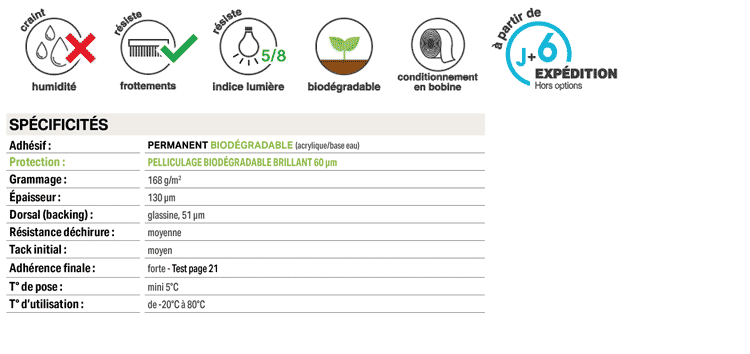 Spécificités techniques Etiquettes biodégradables synthétiques transparentes écologiques
