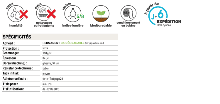 Spécificités techniques Etiquettes écologiques papier biodégradables